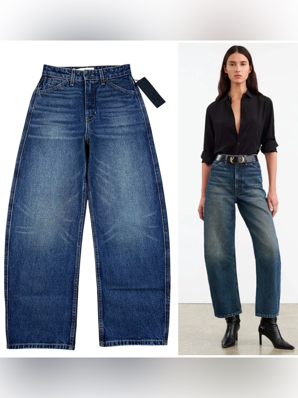 Nili Lotan Otis Barrel Leg Jeans Size 24 High Rise Simon Wash Denim Grunge NWT - Picture 1 of 16